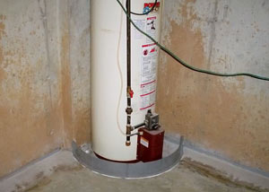 A water heater in West Vancouver that's been protected by the FloodRing and a perimeter drain system.